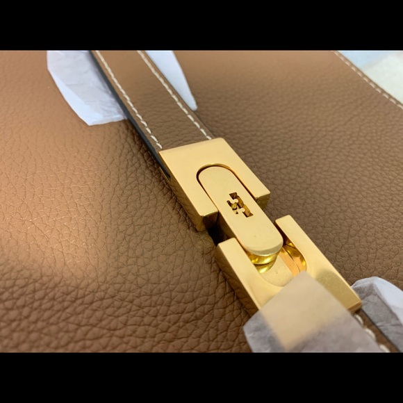 Tory Burch Lee Radziwill Double Tan Pebbled Leather Small Satchel/Shoulder Bag - Picture 14 of 16